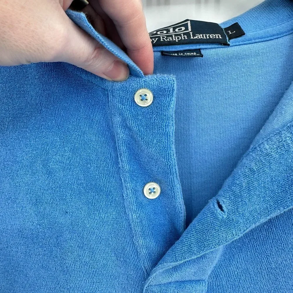 Vintage Polo Ralph Lauren Polo Shirt Terry Cloth L Blue Preppy Luxury Rare Beach